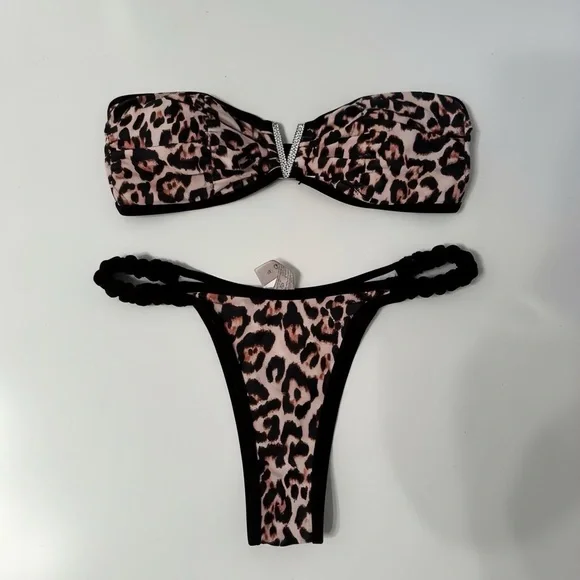 Stylish Leopard Print Bandeau Bikini Set - Picture 2 of 2